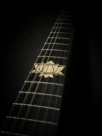 Boxis Sora Custom Lotus model. Fretboard with lotus insert view.