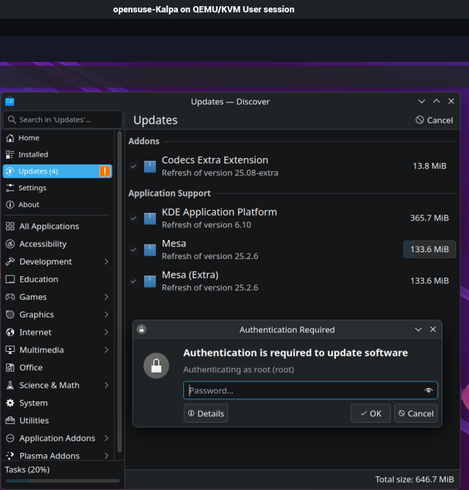 password needed in Discover for system update. this does not worry me... is fine.