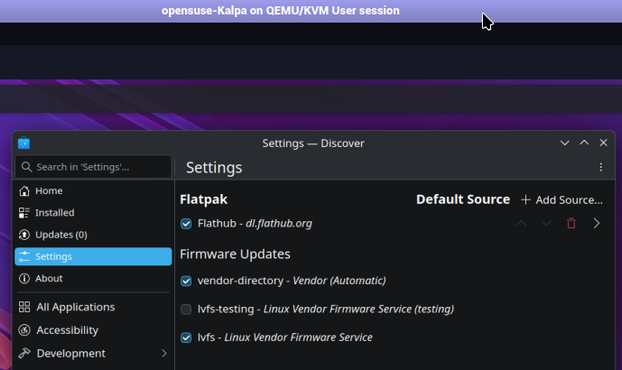 my Discover's Settings, showing enabled repos.