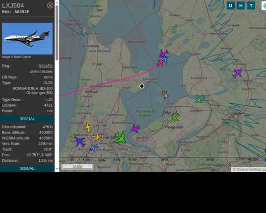 #LXJ504: Flexjet (#Bombardier CL35, registration: N504FX)
Route: No route available
Min. distance: 3.9nm away @ 44975 ft
Heading: E @ 533.4kts
Time: 15:16:26
#WayTheHeckUpThere #FlyingFast #adsb #Venhuizen