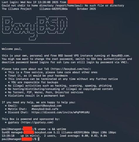 A free Illumos based VPS instance at BoxyBSD