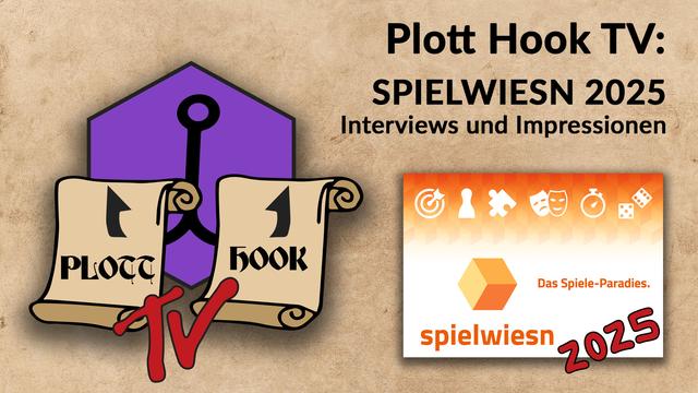 Titelbild des Sondervideos von Plott Hook zur SPIELWIESN 2025. Links groß das Logo von Plott Hook TV (Eventberichte) und rechts das Logo der SPIELWIESN mit einer 2025 drübergepostet.

Text: Plott Hook TV: SPIELWIESN 2025 - Interviews und Impressionen.