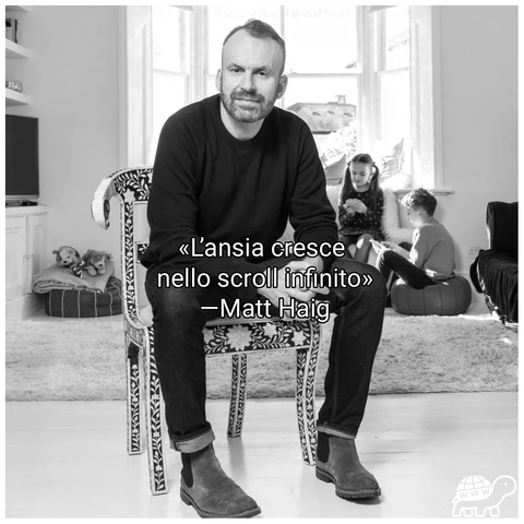 Frase di Matt Haig:"L'ansia cresce nello scroll infinito"