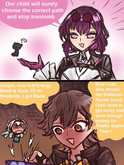 Kafka believing that Caelus will defeat Irontomb, only for Caelus to be addicted to playing Currency Wars instead