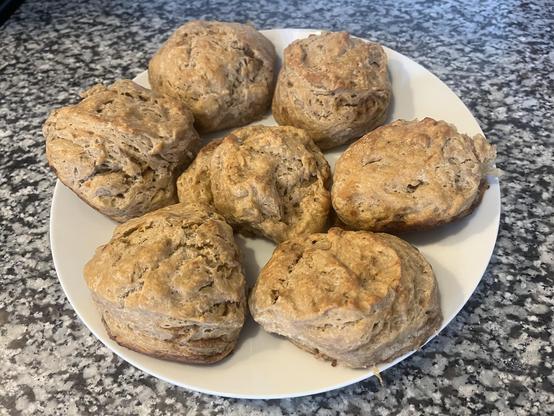 Seven fresh sourdough biscuits.