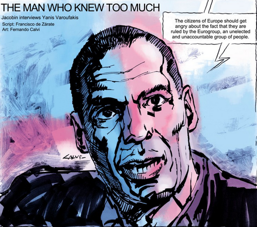 Fragmento de la historieta con la entrevista a Varoufakis, en Jacobin