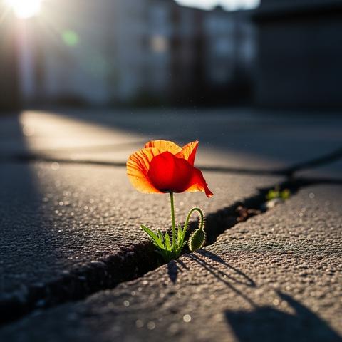 Imagen de una flor creciendo en una rajadura del cemento