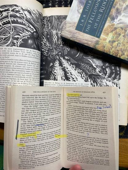 Book three. Same.

Behind it there's a Dutch copy of "A Tolkien Bestiary", an illustrated book to the LOTR worlds. The Dutch version was published a couple years before I was born and the Dutch name for Pippin is Pepijn. Guess where my parents got that name from.