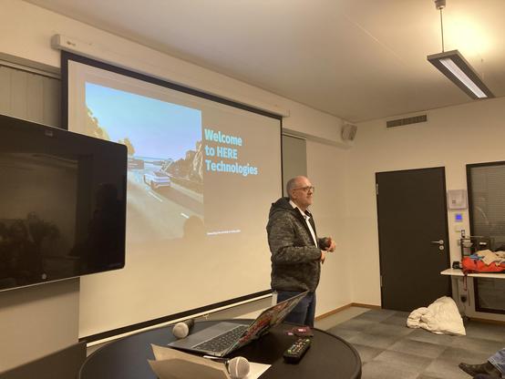 Christian welcomes us to the HERE Berlin office