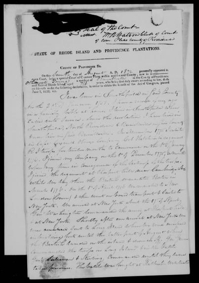 1st page of Othaniel Young's pension application from 1832