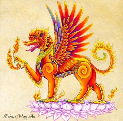 A singha (winged lion) of Balinese mythology