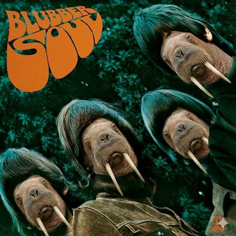An imaginary album cover based on The Beatles' "Rubber Soul." This image depicts the Fab Four as walruses, and the album title reads "Blubber Soul".