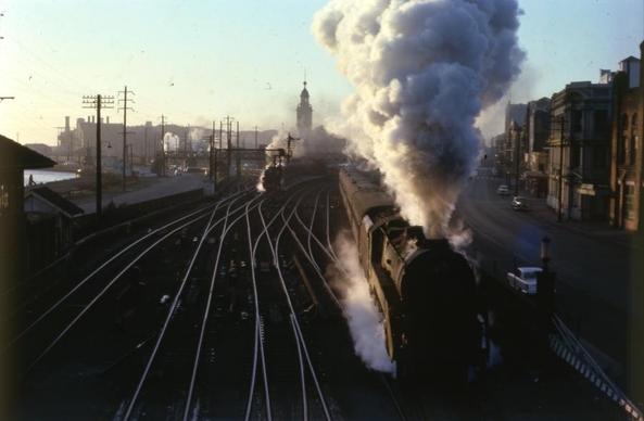Newcastle Flyer train leaving Newcastle NSW in the 1960s. Photo by Ron Morrison.