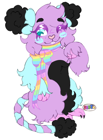 A small purple plush rat sitting up on its hind legs.