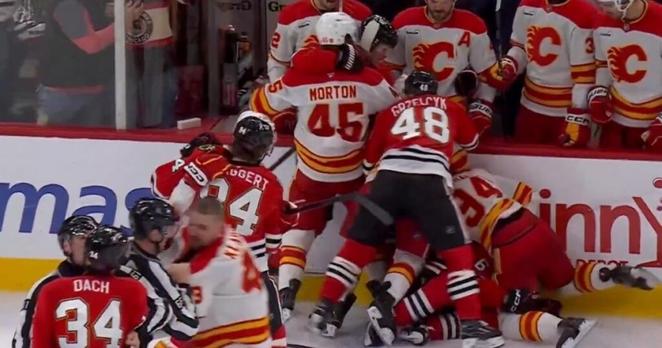 Flames and Hawks explode for 10 misconducts in buzzer-beater mayhem