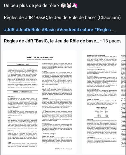 Un peu plus de jeu de rôle ? 🎲🐰🦄
Règles de JdR "BasiC, le Jeu de Rôle de base" (Chaosium)
#JdR #JeuDeRôle #Basic #VendrediLecture #Règles ... https://www.linkedin.com/posts/gabriel-chandesris_r%C3%A8gles-de-jdr-basic-le-jeu-de-r%C3%B4le-de-base-activity-7397609514277027841-4ECF