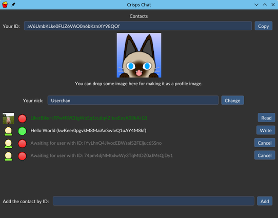 The Contacts' list in Dark mode.