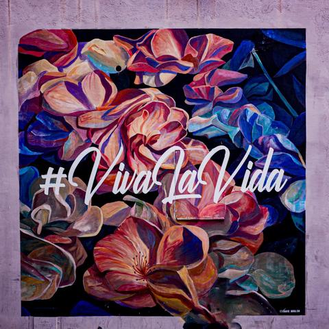 A street mural that states "Viva La Vida".
