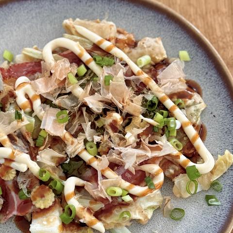 A close-up of my plate with the pancake as described in the post.