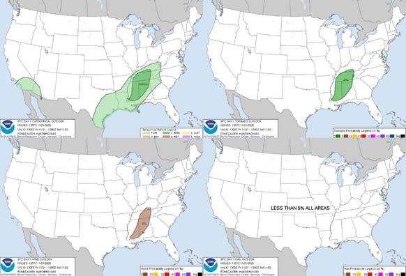 Widespread Rain from Texas to the Central Appalachians; Heavy to Excessive Rainfall in Southern California and the Southwest
Scattered thunderstorms and widespread showers are expected from the Texas coast to the central Appalachians today. Heavy to excessive rainfall will continue in southern California into the Desert Southwest through Saturday. Heavy rain will pose a risk of flash flooding, especially across burn scar and urbanized regions.
