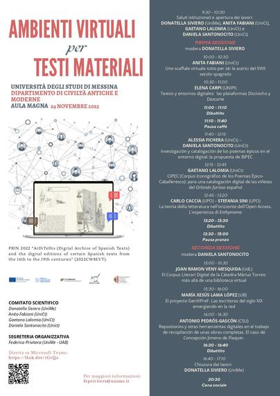 Locandina convegno "Ambienti Virtuali per Test Materiali"