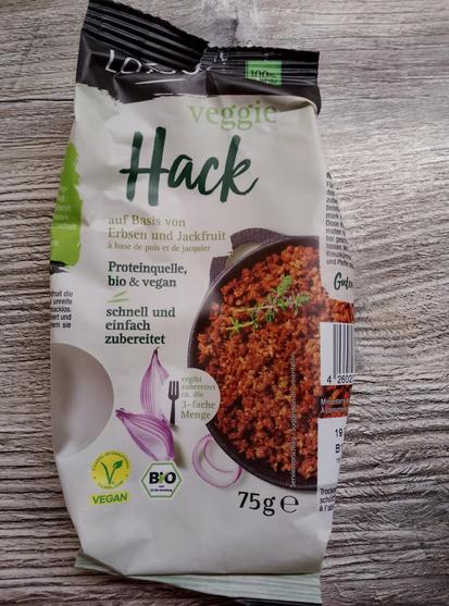 Leere Packung mit der Aufschrift veggie Hack.