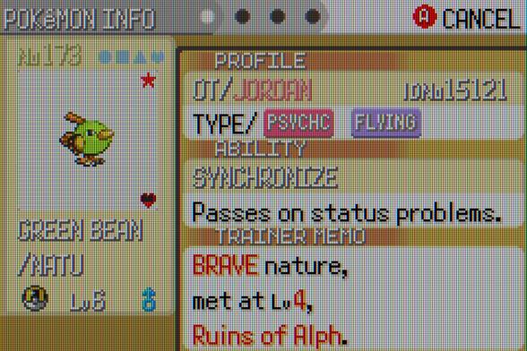 Screenshot showing shiny Natu