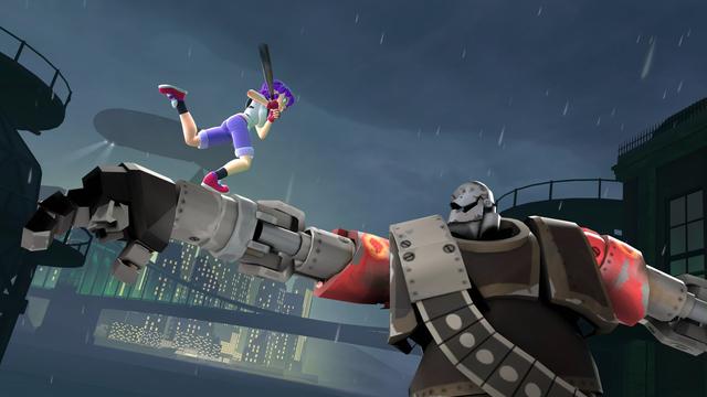 Leilanie is having a headache from the mechanical Heavy's head.