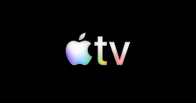 The Apple TV logo featuring the iconic Apple silhouette followed by the letters 'tv' with a subtle multi-colored iridescent gradient, set against a solid black background.