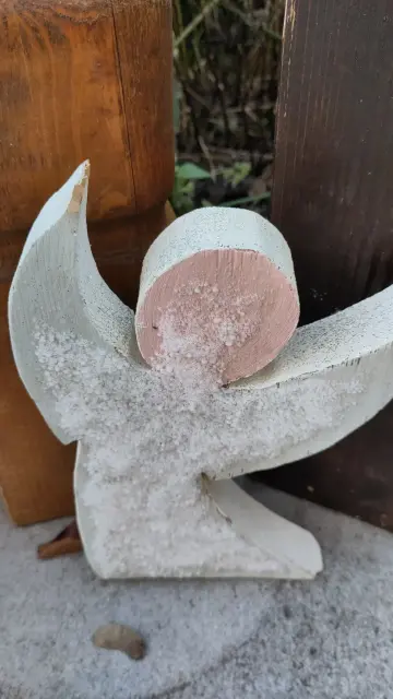 Wooden angel with frost