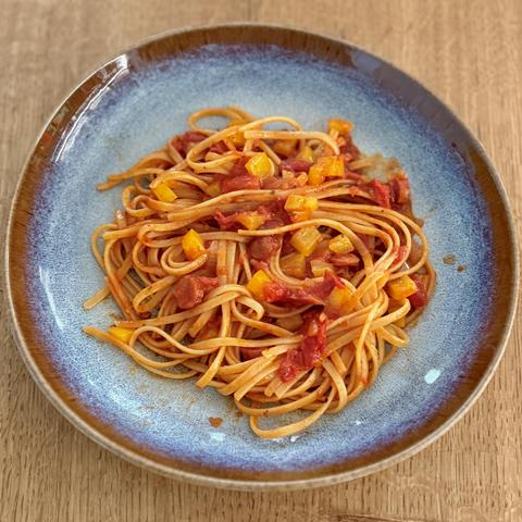 A close-up of my plate with the meal as described in the post.