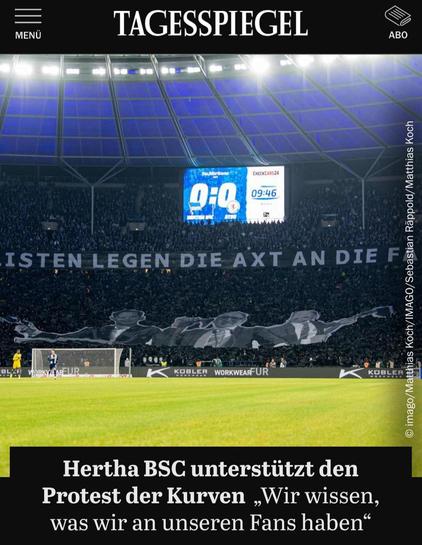 Artikel Tagesspiegel
Hertha BSC: „Wir wissen, was wir an unseren Fans haben“ - richtig so!