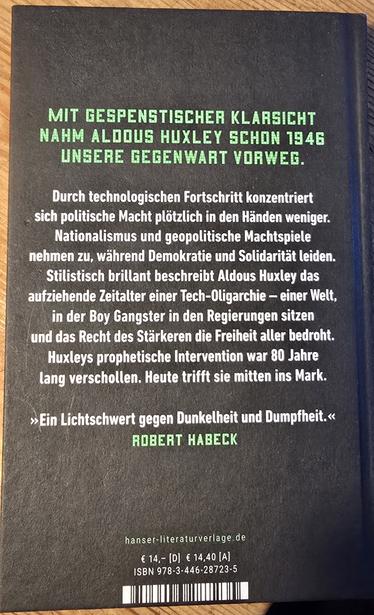 Rückseite des Buches "Zeit der Oligarchien" von Aldous Huxley