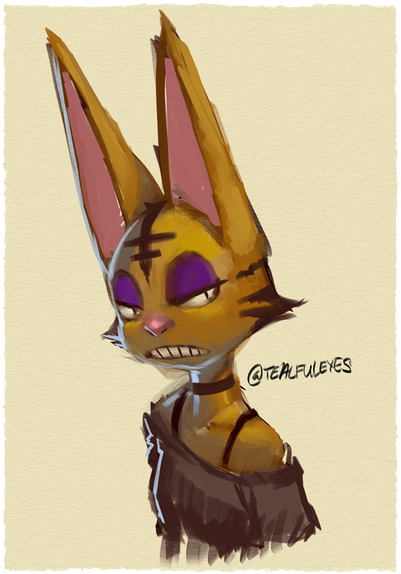 Painted portrait sketch by Tealful Eyes of an anthropomorphic cat woman named Tabby.