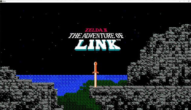 The Zelda II Adventure of Link title screen in widescreen taken from the game running on my PC