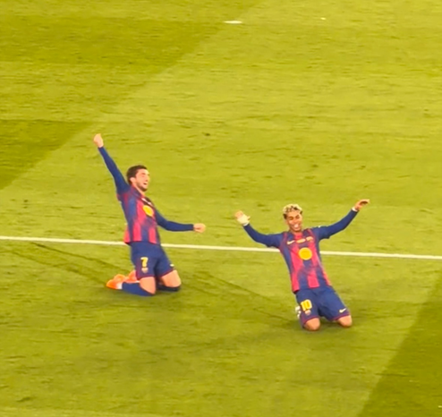 Lamine Yamal and Ferran Torres celebrating after Ferran’s goal/Lamine’s assist