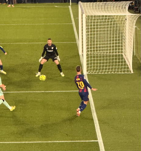 Dani Olmo kicks it to goalie against Athletic Bilbao