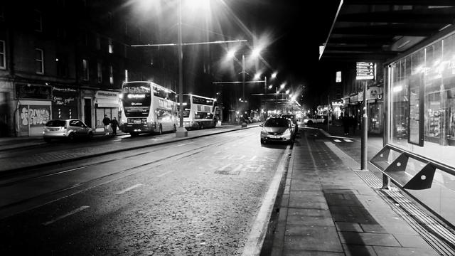 Looking east down Leith Walk at night