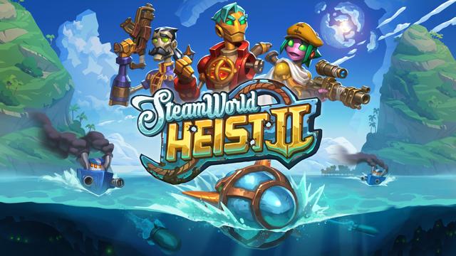 Cover art for SteamWorld Heist II. Features the Steambots Captain Leeway in the center, Wesley to his left, and Daisy to his right. Both Wesley and Daisy both have guns, while Captain Leeway doesn't fight because he only has one arm.