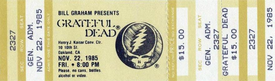 yellow mail order ticket for Grateful Dead