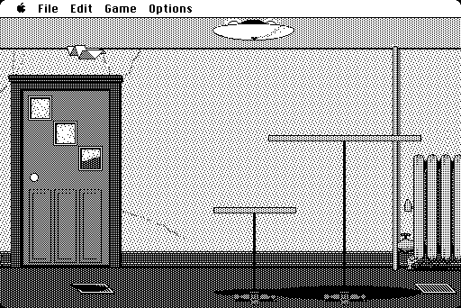 Glider - black and white game for early Mac, strategy where you get the paper airplane gliding through the house