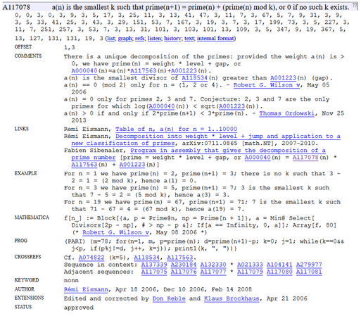 Screenshot of A117078 on the OEIS: https://oeis.org/A117078