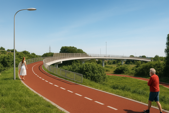 rendering del ponte ciclopedonale previsto tra Tuscolana e Anagnina ma senza corsia ciclabile.