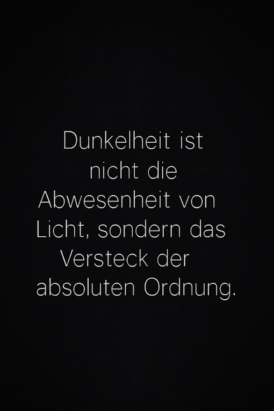 Zitat:
„Dunkelheit ist nicht die Abwesenheit von Licht, sondern das Versteck der absoluten Ordnung.“