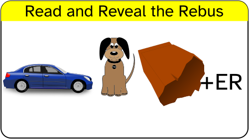 Read and reveal the rebus.

Described right to left for some bit of obscurity,

"ER" added
a brown paper bag
a dog with a collar and tag "fido"
a sedan car