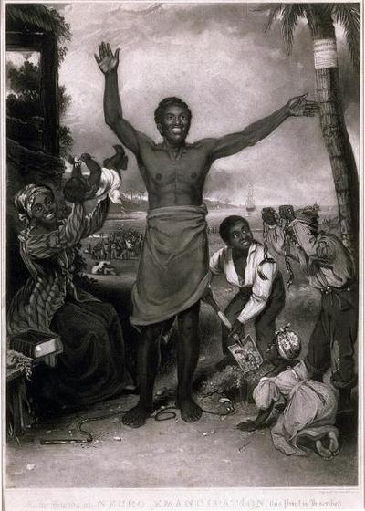 Freedom 100 years later. By Engraving by David Lucas after a painting by Alexander Rippingille (1796-1858) - http://www.portcities.org.uk/london/server/show/conMediaFile.5566/To-the-friends-of-Negro-Emancipation-(Negros-rejoicing-at-their-freedom).html, Public Domain, https://commons.wikimedia.org/w/index.php?curid=4380531