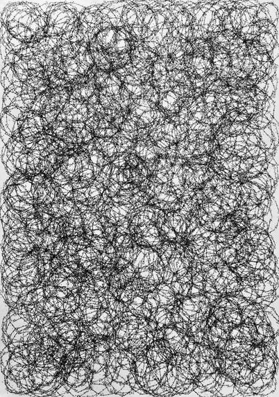 an endless knotted line of one ever repeating word "harmony"