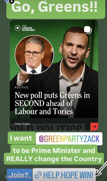 green party polling at second place, ahead of Labour and Tories