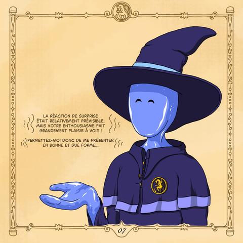 L'étrange élève bleu (d'un air enjoué) : ((La réaction de surprise était relativement prévisible, mais votre enthousiasme fait grandement plaisir à voir ! Permettez-moi donc de me présenter en bonne et due forme...))