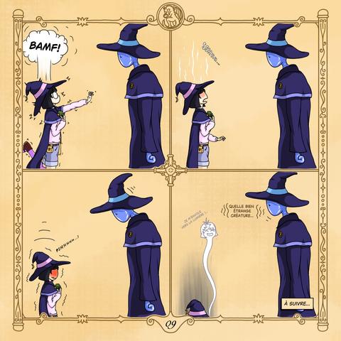 Soudain, le cerveau en surchauffe de Noémie explose dans un "BAMF !" qui la fait brutalement revenir à la réalité... Elle commence à rougir, de plus en plus, pendant qu'elle se recroqueville sur elle même, sous le regard stoïque de Nandemo. Noémie, à ras du sol, dans les ténèbres, sent son âme lui échapper pour s'élever vers la lumière (en gros, elle est morte de honte).

Nandemo (observant toute la scène avec grand intérêt) : ((Quelle bien étrange créature...))